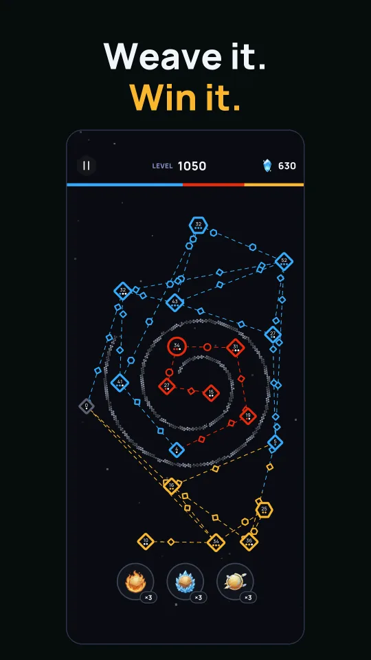 Weave it. Win it. — a spiral board where blue and yellow fight for the core